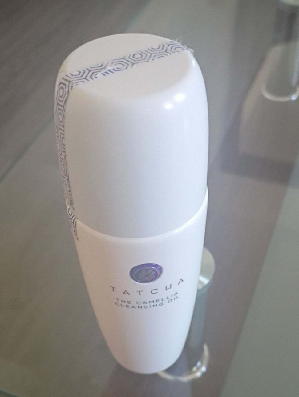 Tatcha Camellia Cleansing Oil — White Bottle with Purple Emblem